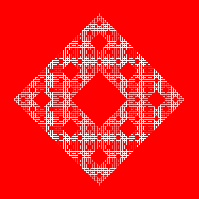 lacy white Sierpinski Carpet on a red background